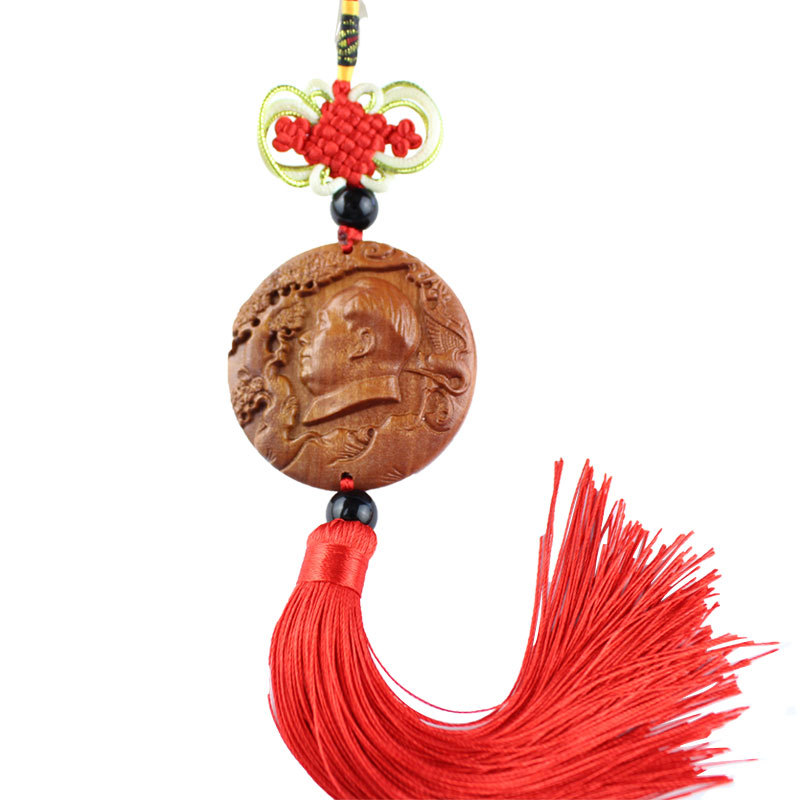 Factory Wholesale Great Man Chairman Mao Automobile Hanging Ornament Car Rearview Mirror Pendant Hanging Decoration Wood Crafts Peach Wood Car Hanging