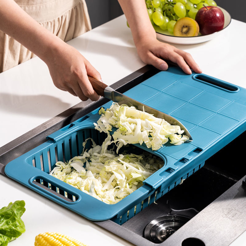 Creative Kitchen Multi-Functional Telescopic Sink Cutting Board Fruit And Vegetable Cutting Board Small Chopping Board Draining Storage Basket
