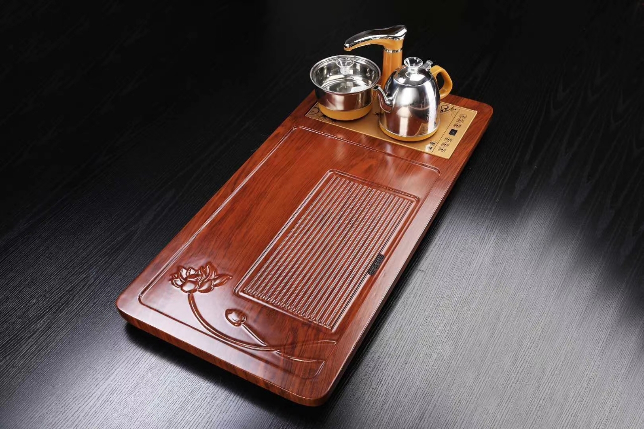 Wood Tea Tray Arts and Crafts Tea Table Real Wood Tea Tray Electric Kettle with Automatic Tea Making Device Induction Cooker