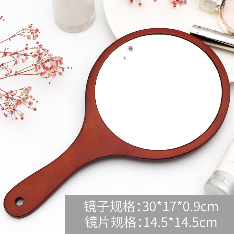 Tattoo Beauty Salon Special Makeup Handle Mirror Handmade Large Retro Wood Convenient Handheld Dressing Mirror