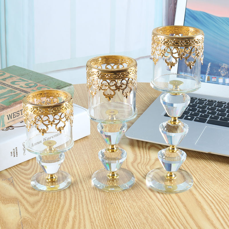 High-End Crystal Crafts Custom Candlestick Decoration Buddhist Hall Windproof Candle Holder Foreign Trade Taobao One Piece Dropshipping