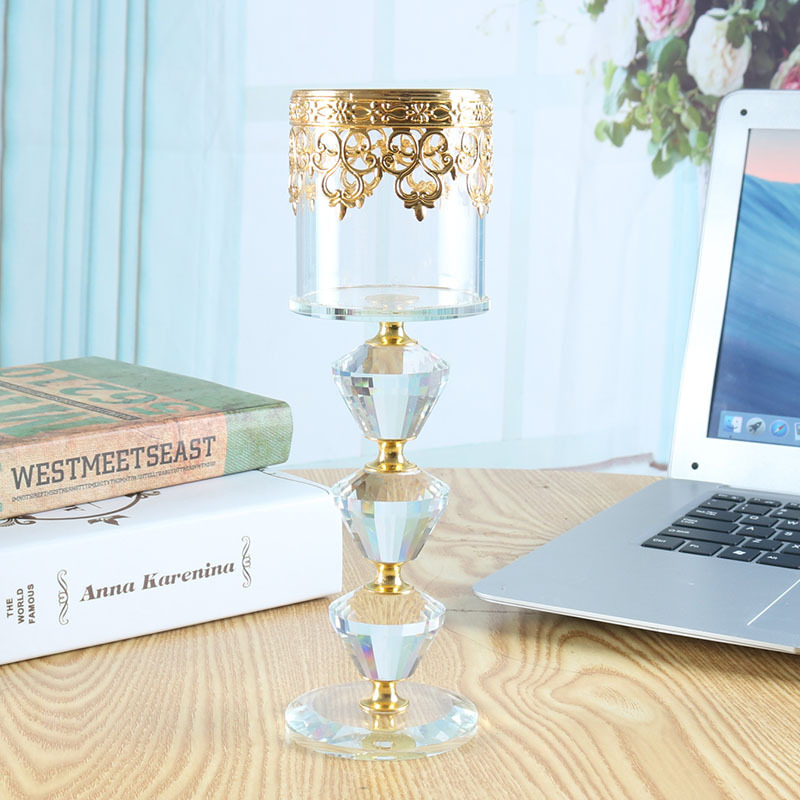 High-End Crystal Crafts Custom Candlestick Decoration Buddhist Hall Windproof Candle Holder Foreign Trade Taobao One Piece Dropshipping