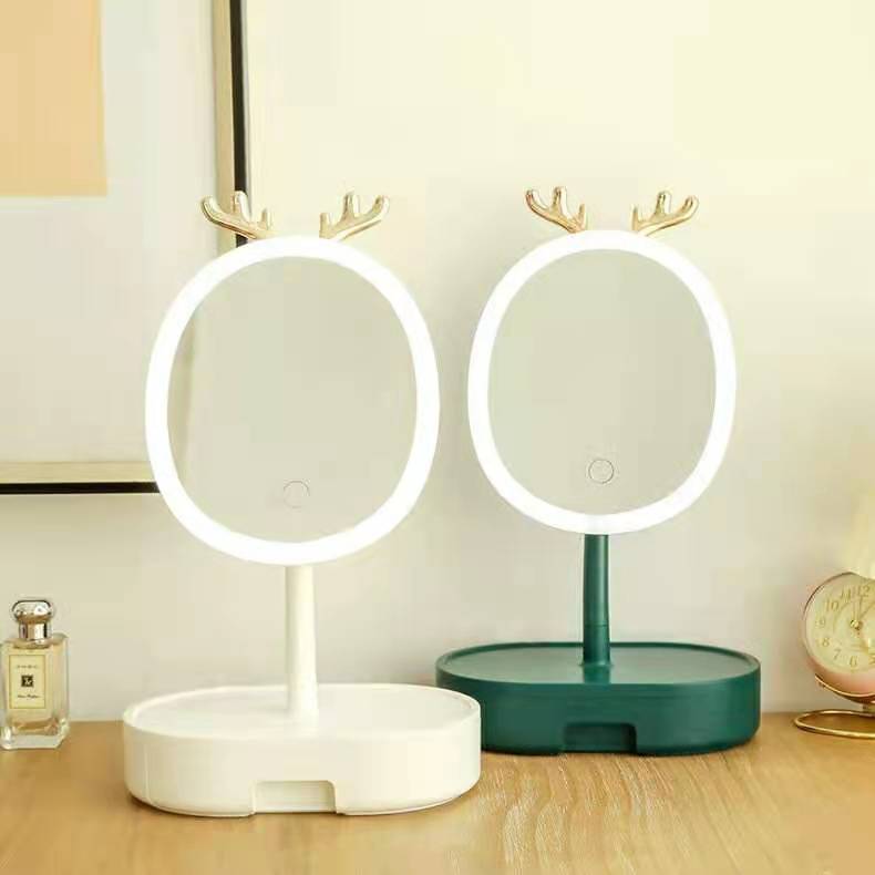 Antlers Portable Mirror Fill Light Mirror Tray Rechargeable Makeup Mirror with Light Desktop Cosmetic Dressing Mirror
