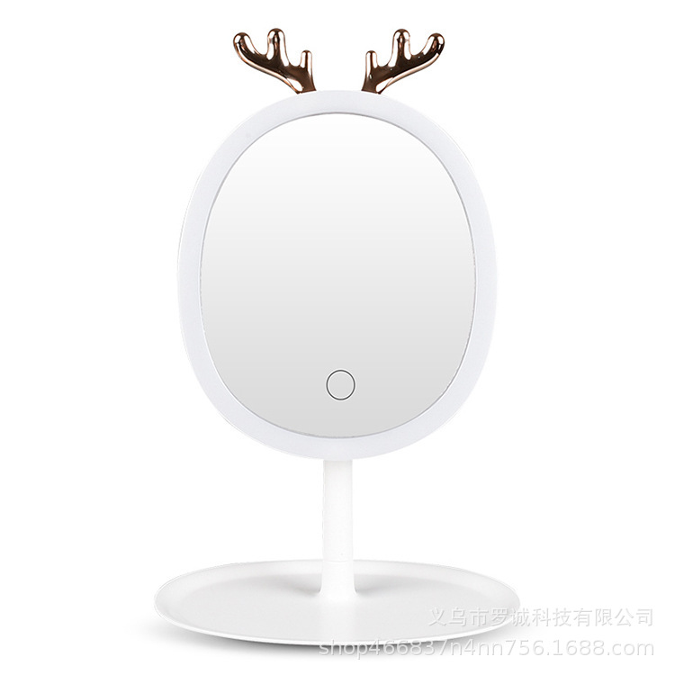Antlers Portable Mirror Fill Light Mirror Tray Rechargeable Makeup Mirror with Light Desktop Cosmetic Dressing Mirror
