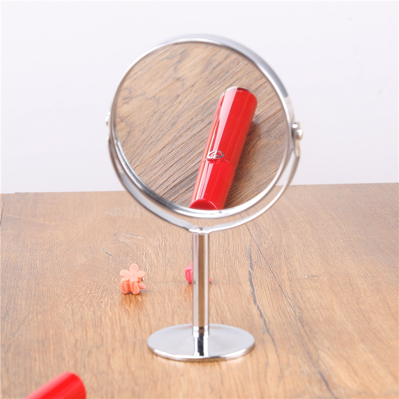 828T Korean Metal Mirror Cosmetic Mirror Dressing Mirror Desktop Rotating Small Mirror 1:2 Amplification Function