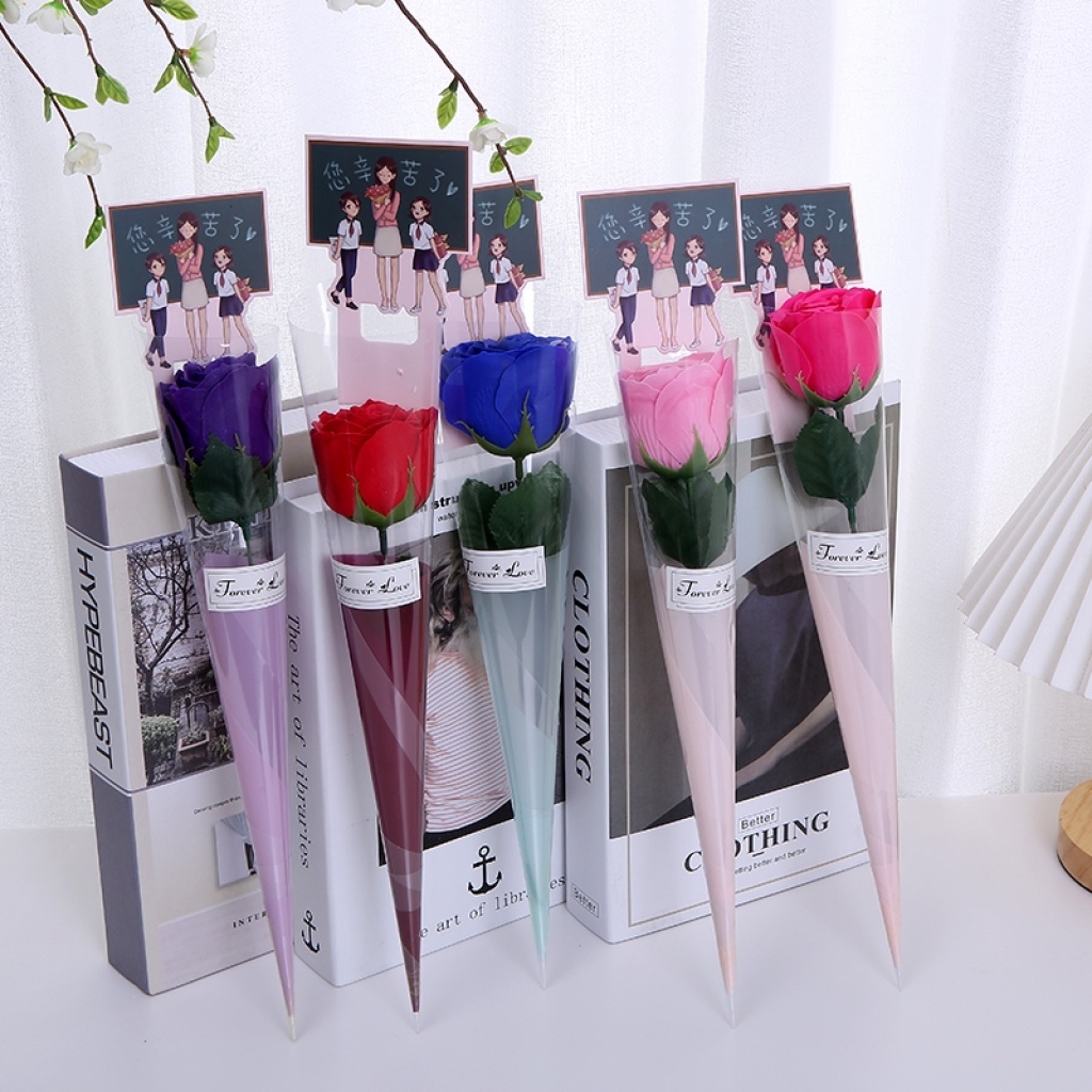 Factory Wholesale Teacher's Day Gift Band Card Transparent Single Rose Soap Flower Artificial Flower for Teachers Factory Wholesale Teacher's Day Gift Band Card Transparent Single Rose Soap Flower Artificial Flower for Teachers