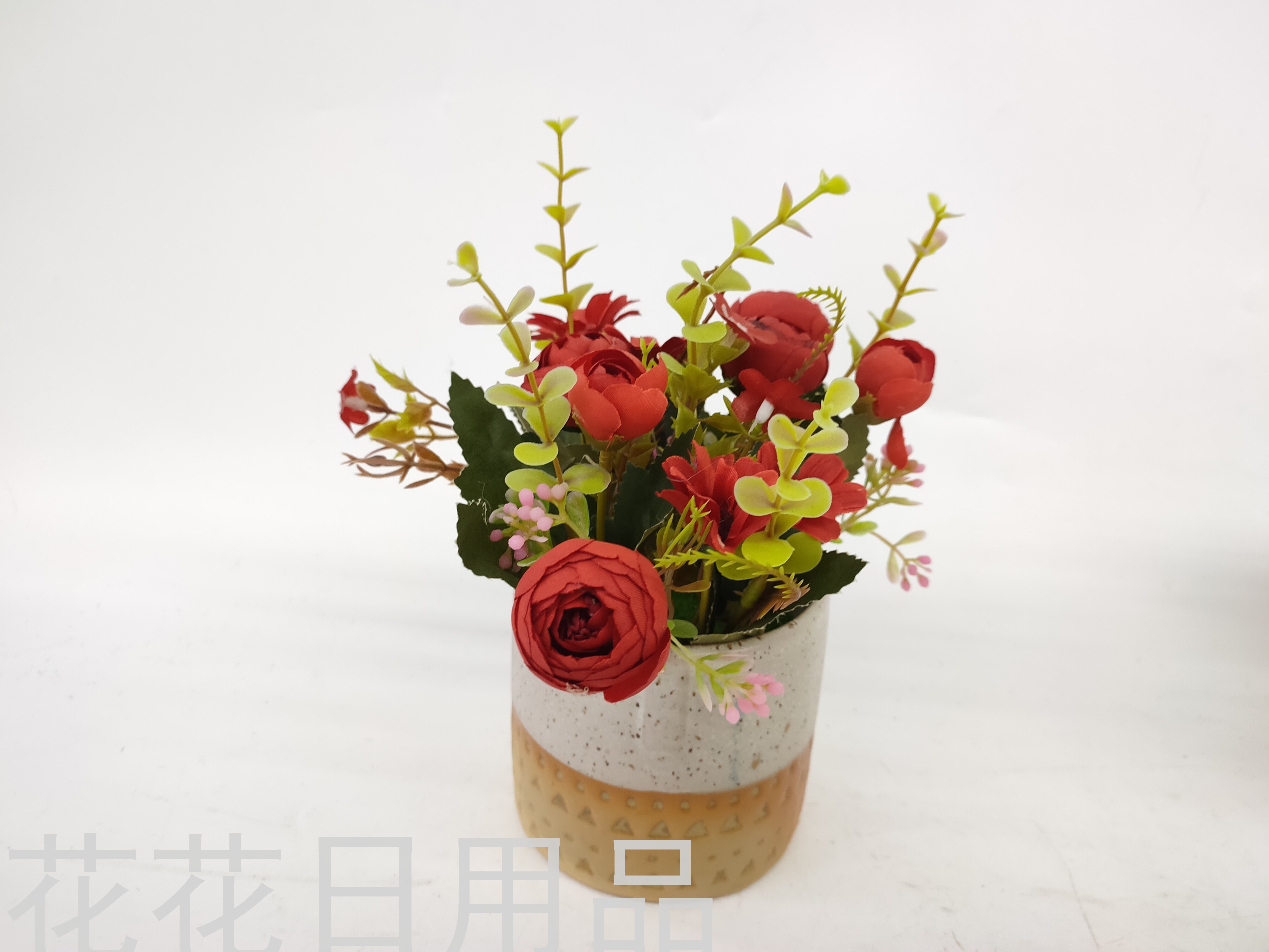 New Artificial Flower Ceramic Basin Tea Bud Rose Bud Bonsai Decoration Living Room Restaurant Decoration
