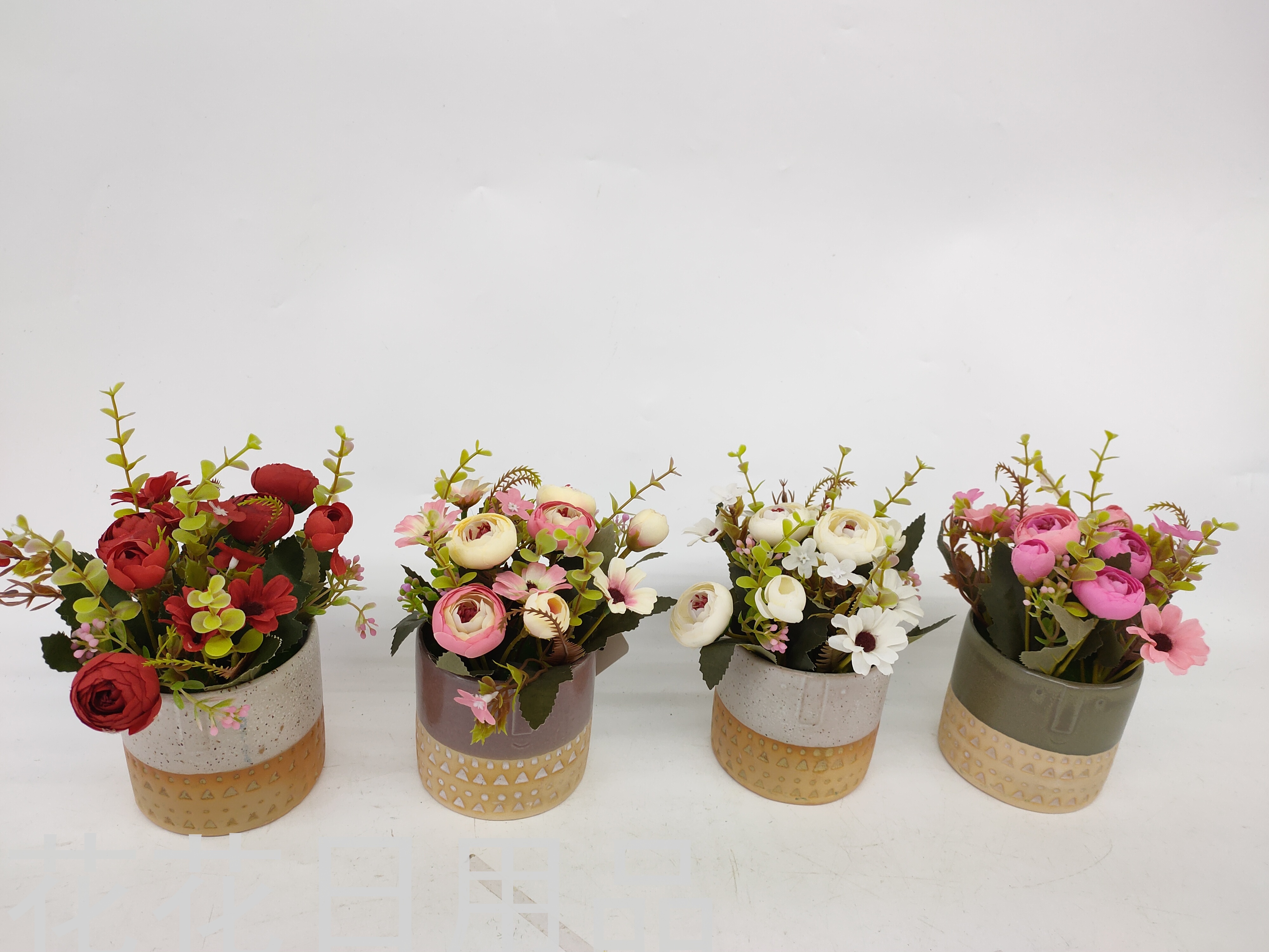 New Artificial Flower Ceramic Basin Tea Bud Rose Bud Bonsai Decoration Living Room Restaurant Decoration