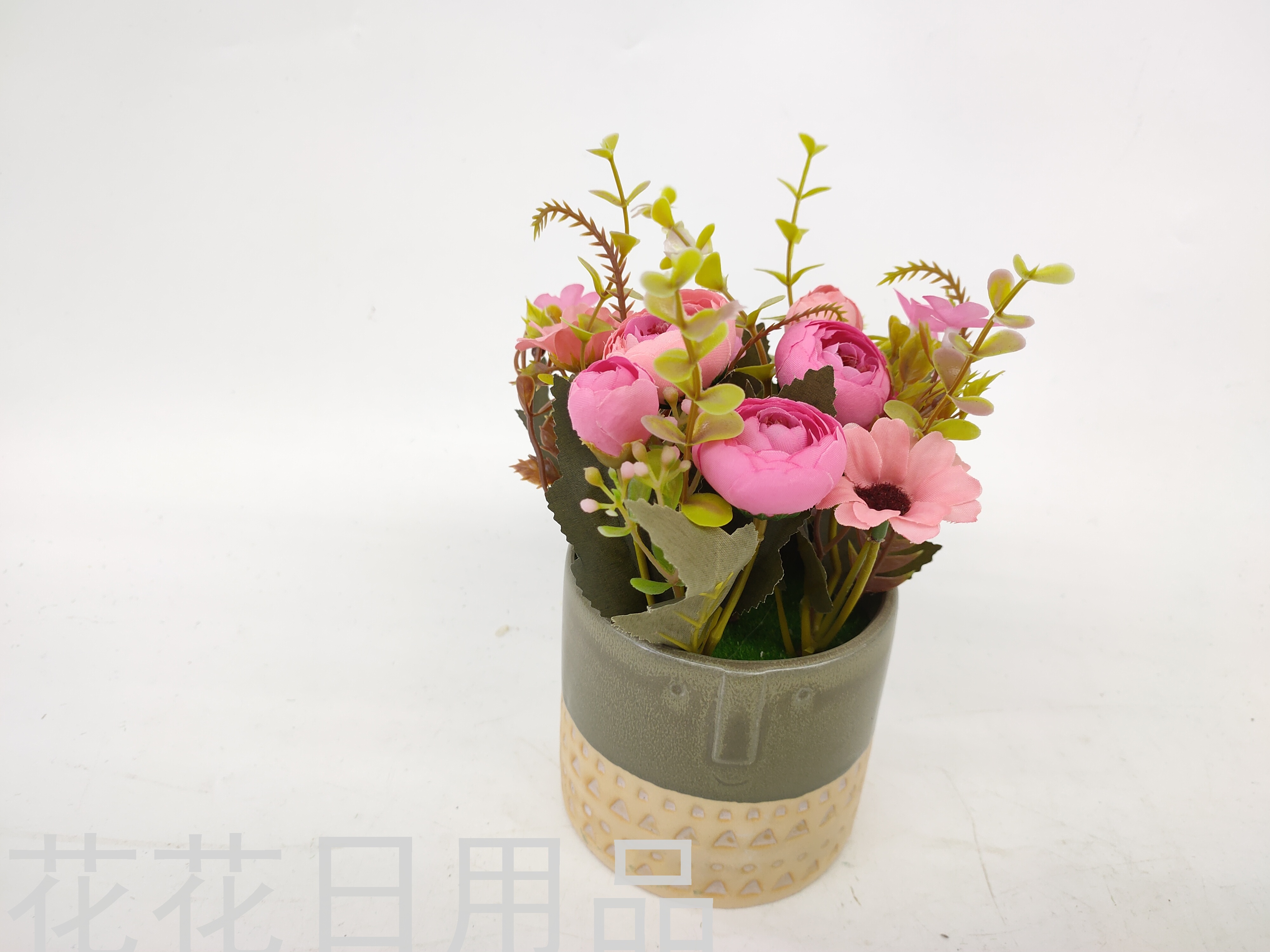 New Artificial Flower Ceramic Basin Tea Bud Rose Bud Bonsai Decoration Living Room Restaurant Decoration