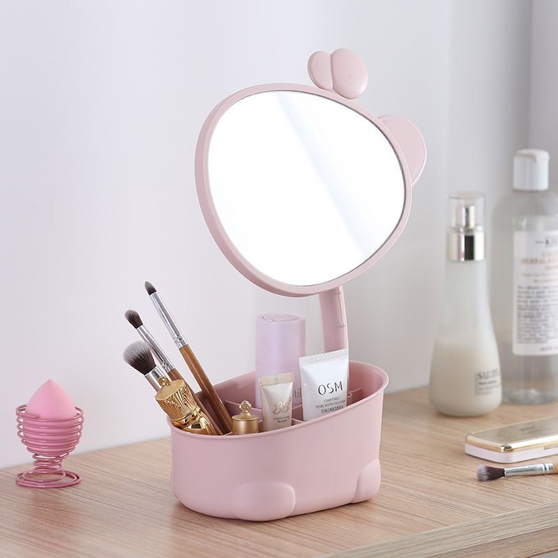 Desktop Makeup Mirror Giraffe Storage Dressing Mirror Student Dormitory Desktop Princess Mirror Cartoon Cute Beauty Mirror