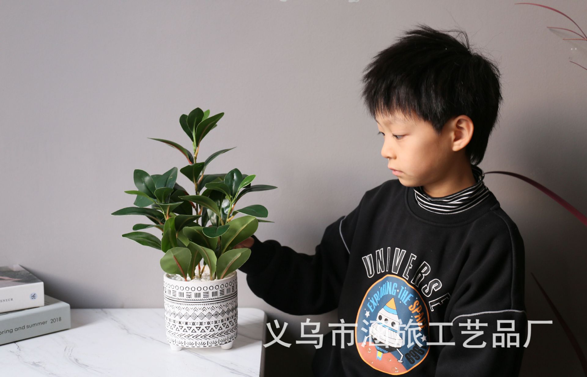 European-Style Ceramic Basin Simulation Douban Leaf Plant Bonsai Home Desktop Artificial Flower Ornament Decoration
