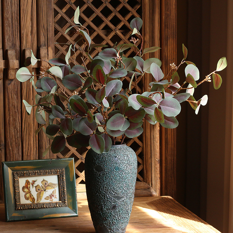 Simulation with Fruit Feel Nordic Eucalyptus Leaf Artificial Flower Plant Decoration Single Zamioculcas Leaves Eucalyptus