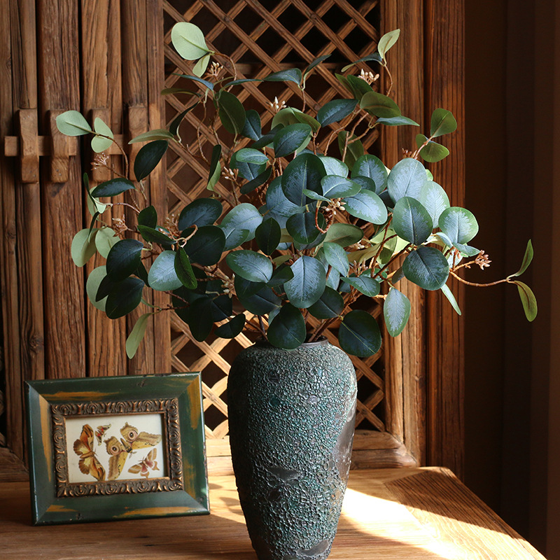 Simulation with Fruit Feel Nordic Eucalyptus Leaf Artificial Flower Plant Decoration Single Zamioculcas Leaves Eucalyptus