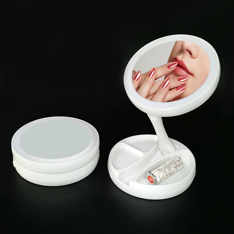 Cross-Border Makeup Mirror Desktop LED Light Dressing Mirror Fill Light Desktop Folding Portable Cosmetic Mirror Makeup Mirror with Light