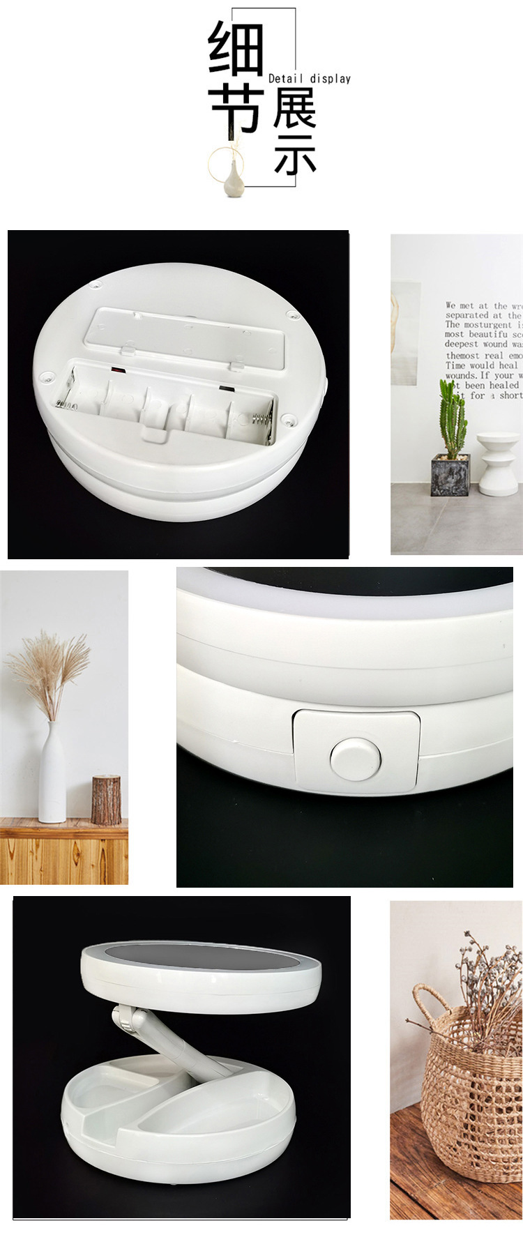 Cross-Border Makeup Mirror Desktop LED Light Dressing Mirror Fill Light Desktop Folding Portable Cosmetic Mirror Makeup Mirror with Light