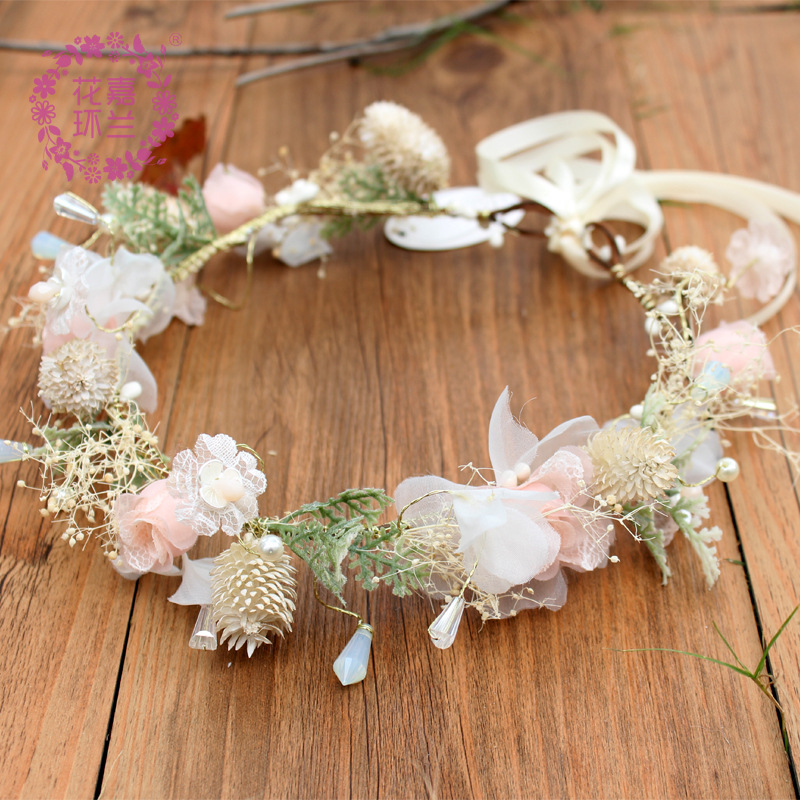 Cross border hot pink sweet artificial flower bead string handmade flower garland tourism holiday garland headwear