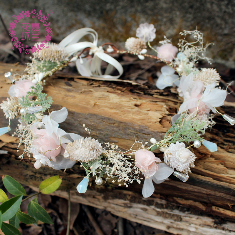 Cross border hot pink sweet artificial flower bead string handmade flower garland tourism holiday garland headwear