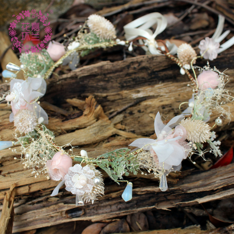 Cross border hot pink sweet artificial flower bead string handmade flower garland tourism holiday garland headwear
