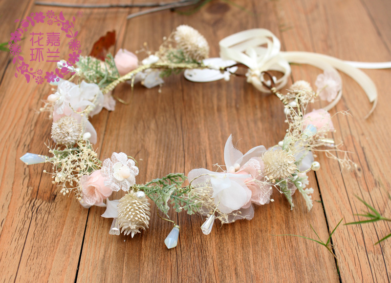 Cross border hot pink sweet artificial flower bead string handmade flower garland tourism holiday garland headwear