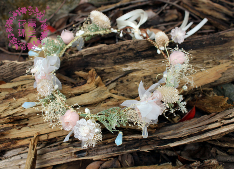 Cross border hot pink sweet artificial flower bead string handmade flower garland tourism holiday garland headwear