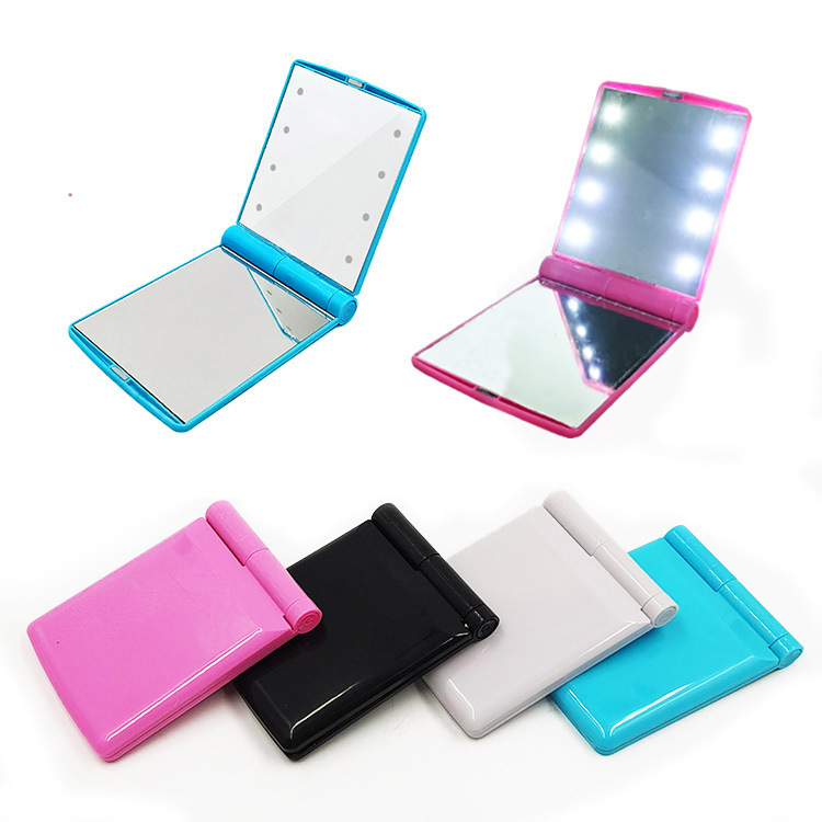 Portable LED Light Makeup Mirror with Light Fill Light Dormitory Handheld Dressing Mirror Girls Folding Beauty Makeup Mirror