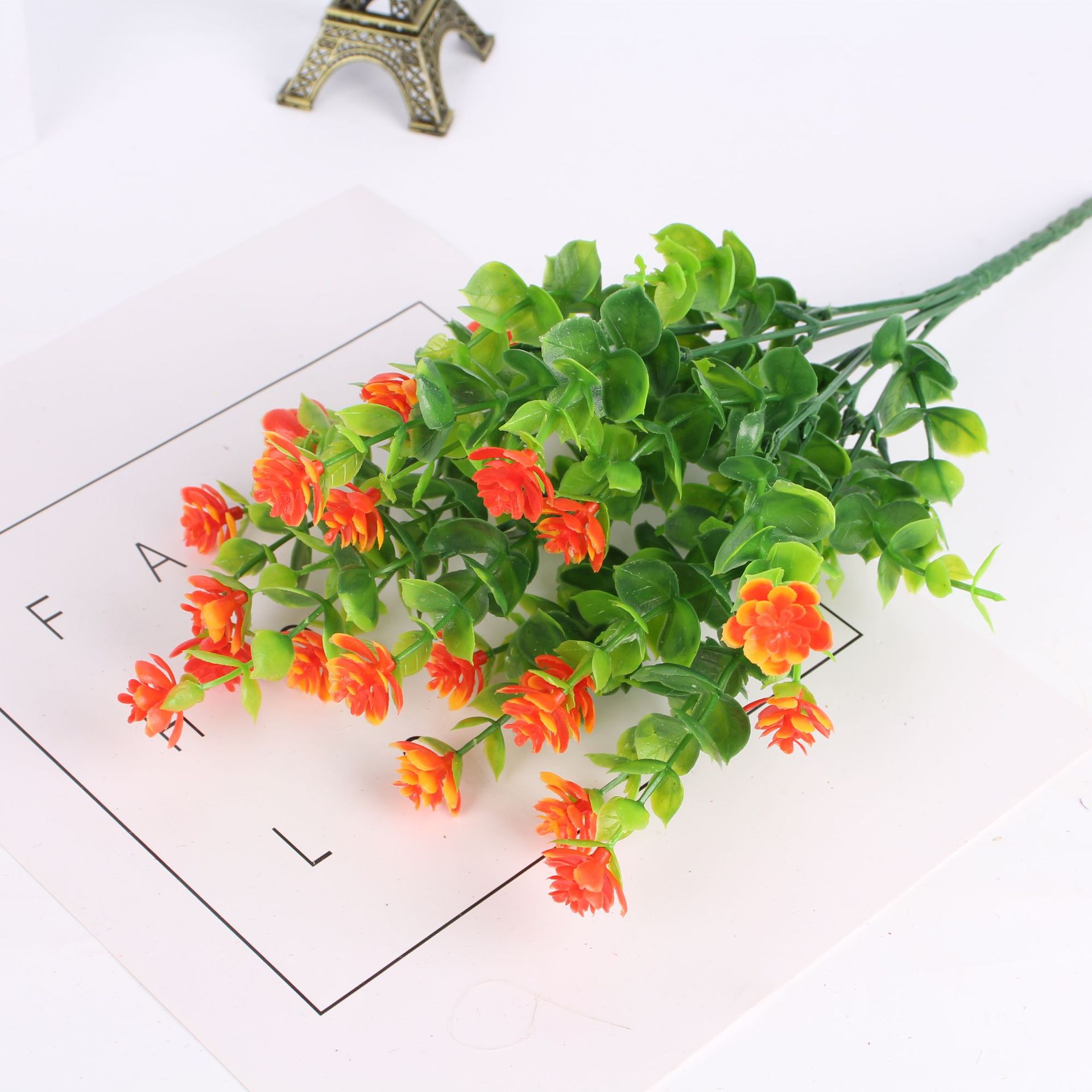 Cross-Border Hot Selling Artificial Flower Artificial Flower Plastic Dried Flower Eucalyptus Rose Chloroplastida Pot 7 Fork 35