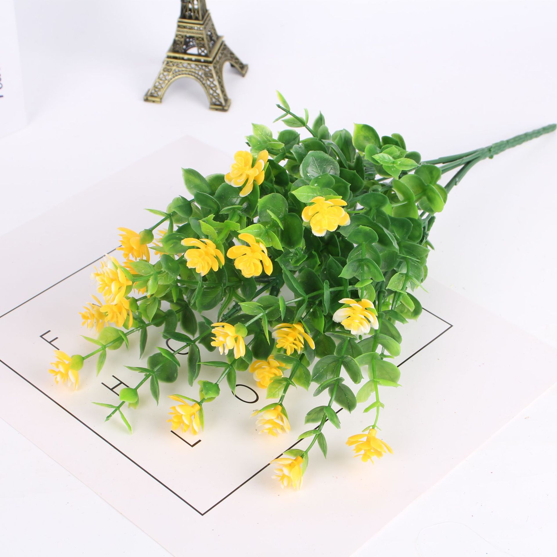 Cross-Border Hot Selling Artificial Flower Artificial Flower Plastic Dried Flower Eucalyptus Rose Chloroplastida Pot 7 Fork 35