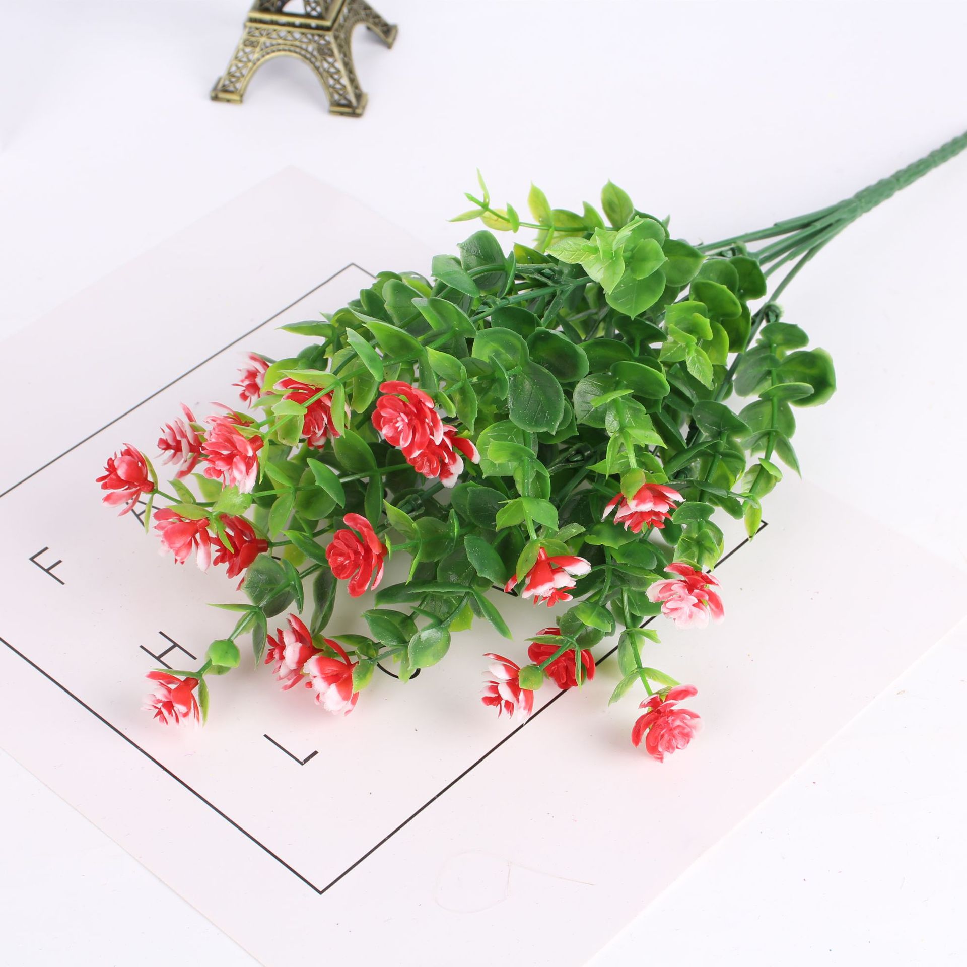 Cross-Border Hot Selling Artificial Flower Artificial Flower Plastic Dried Flower Eucalyptus Rose Chloroplastida Pot 7 Fork 35