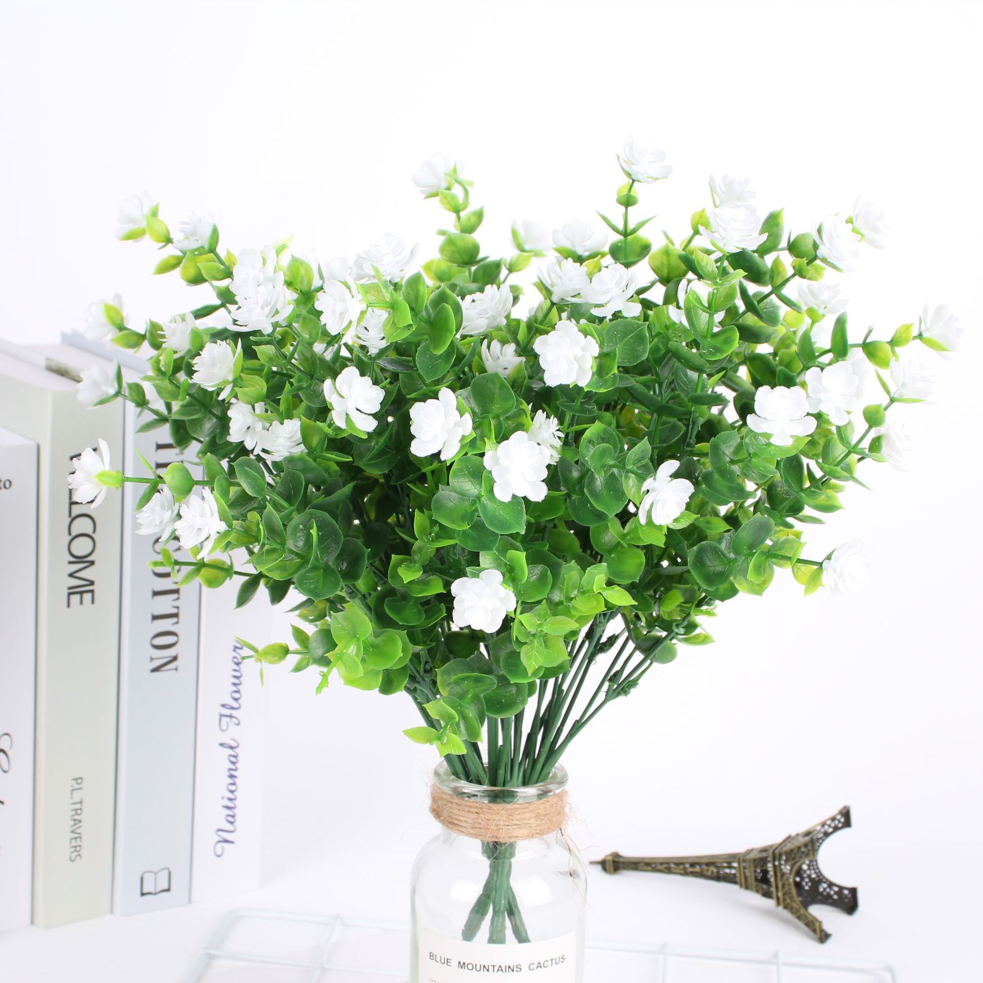 Cross-Border Hot Selling Artificial Flower Artificial Flower Plastic Dried Flower Eucalyptus Rose Chloroplastida Pot 7 Fork 35