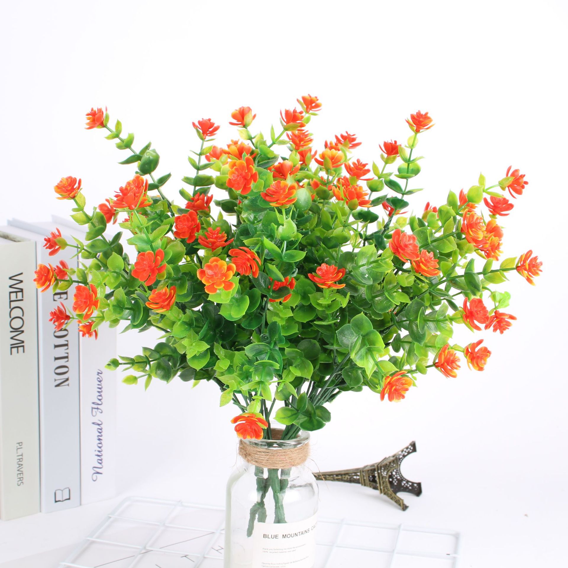 Cross-Border Hot Selling Artificial Flower Artificial Flower Plastic Dried Flower Eucalyptus Rose Chloroplastida Pot 7 Fork 35