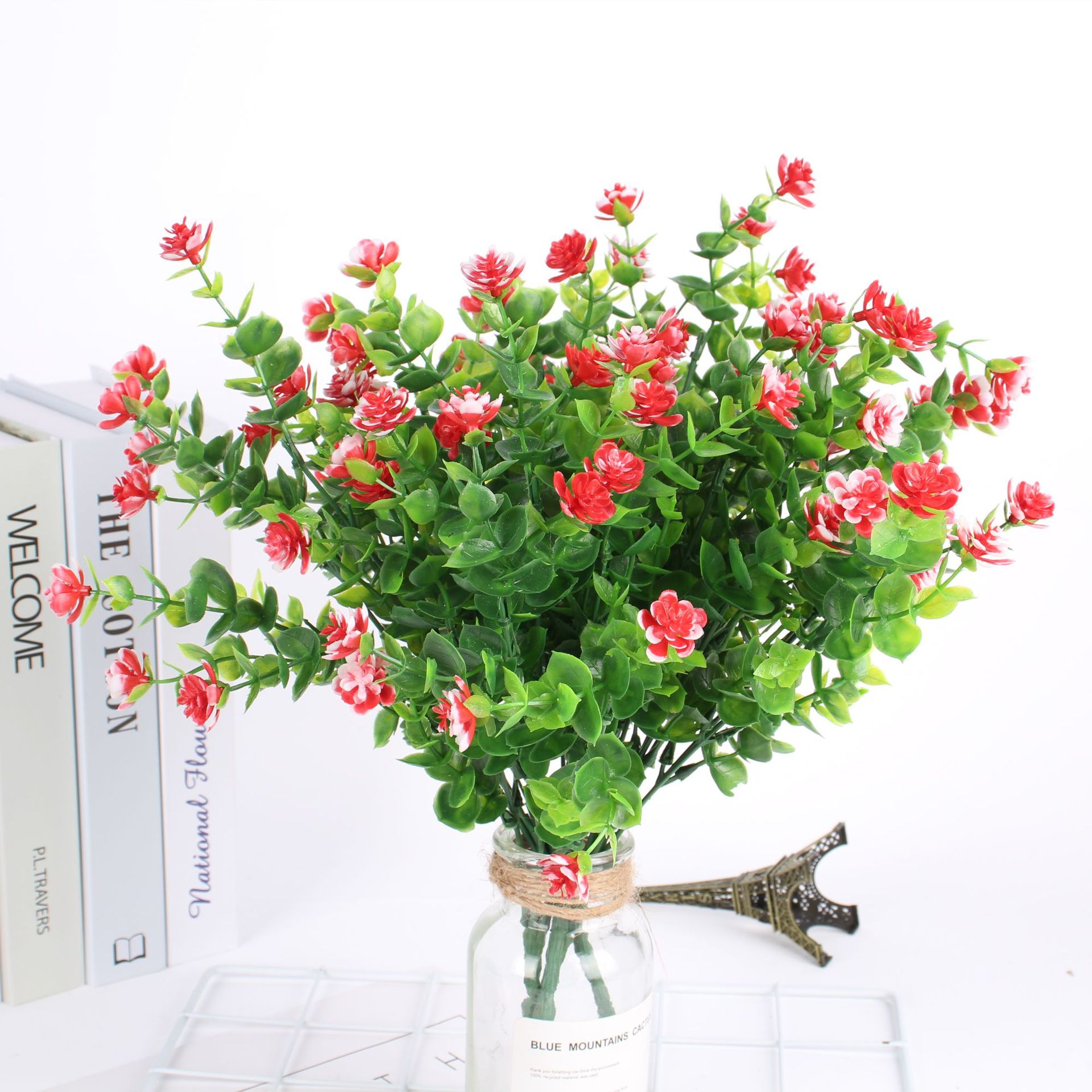 Cross-Border Hot Selling Artificial Flower Artificial Flower Plastic Dried Flower Eucalyptus Rose Chloroplastida Pot 7 Fork 35