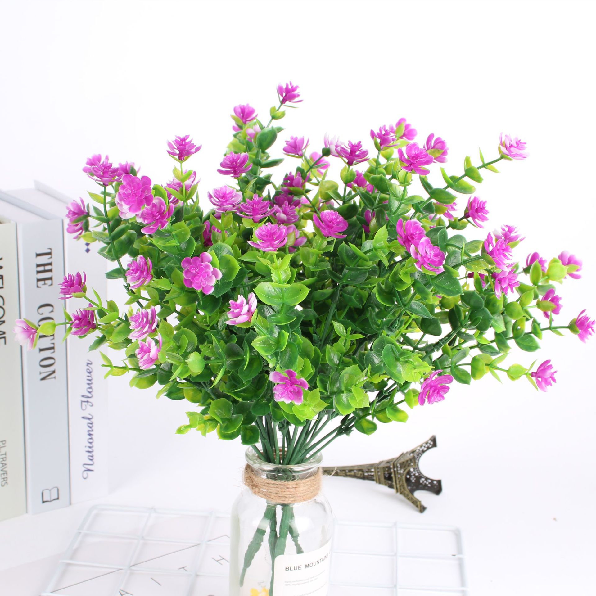 Cross-Border Hot Selling Artificial Flower Artificial Flower Plastic Dried Flower Eucalyptus Rose Chloroplastida Pot 7 Fork 35