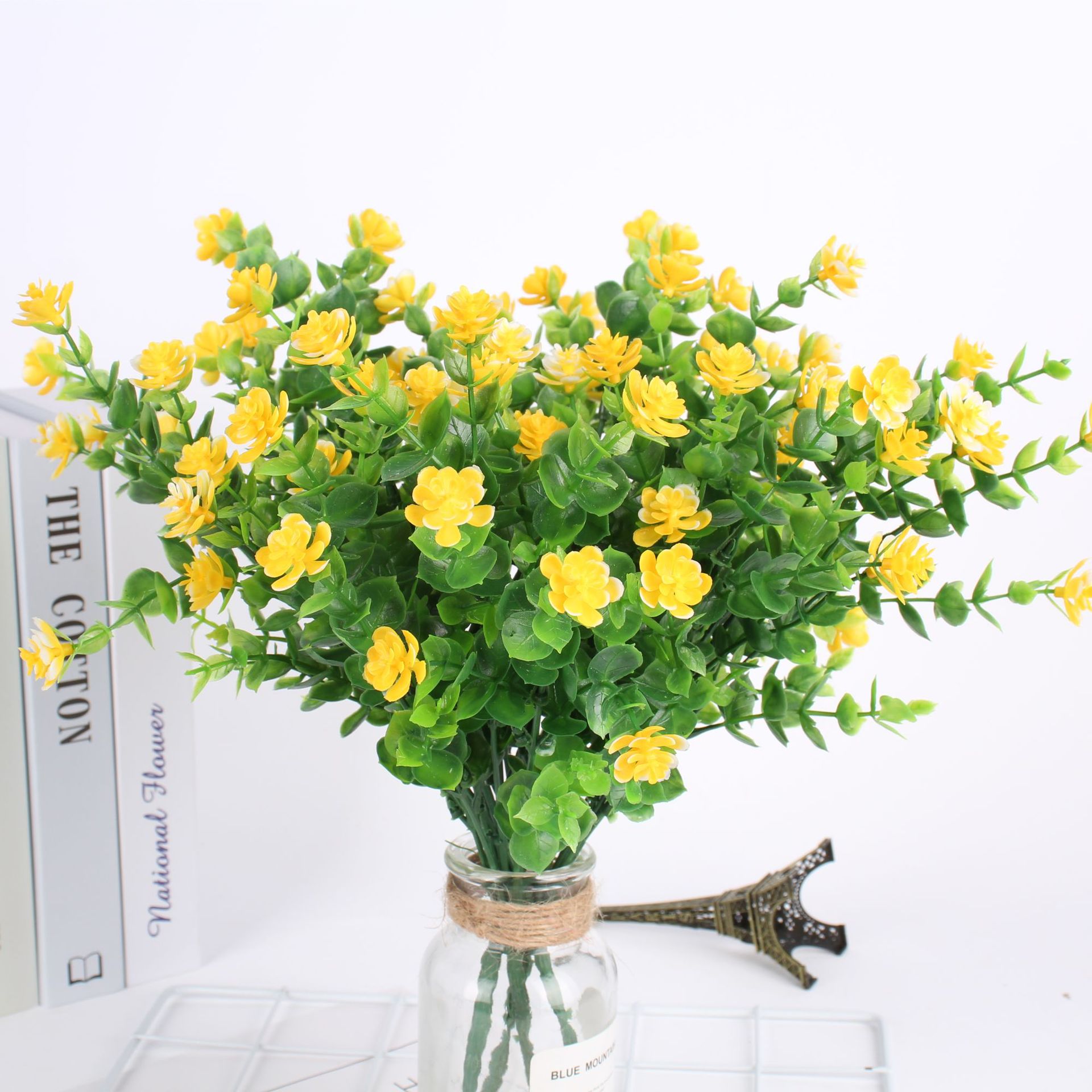 Cross-Border Hot Selling Artificial Flower Artificial Flower Plastic Dried Flower Eucalyptus Rose Chloroplastida Pot 7 Fork 35