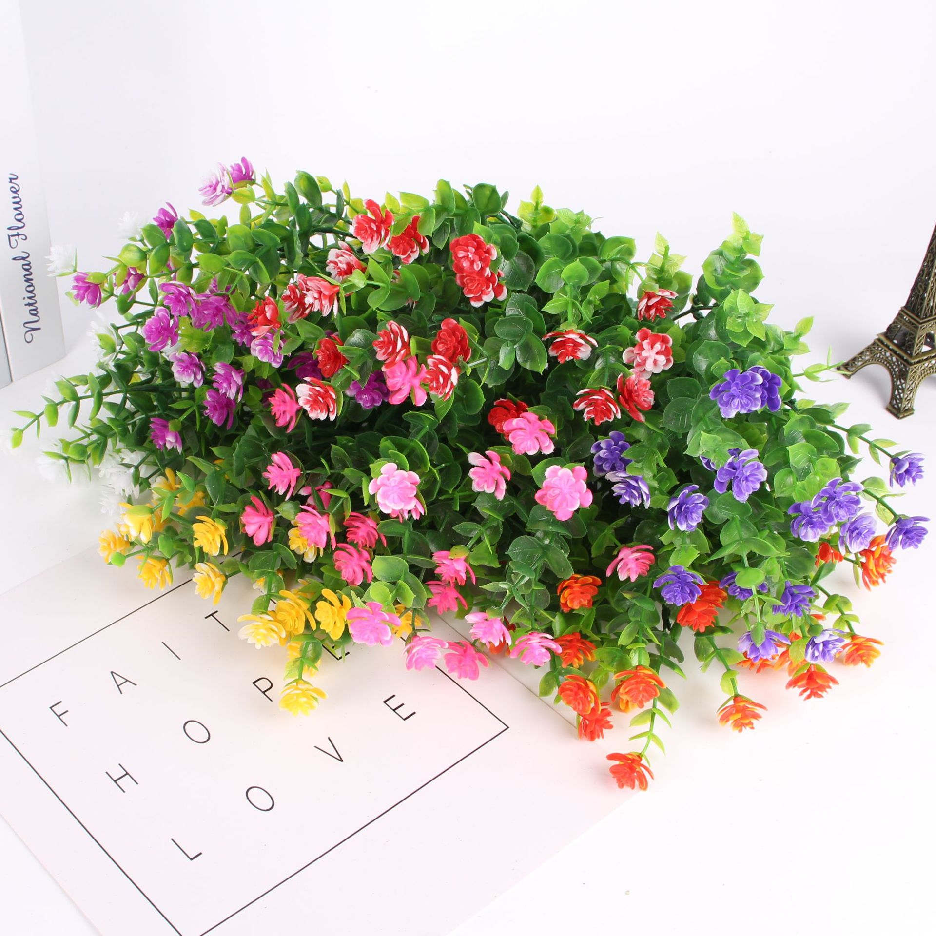 Cross-Border Hot Selling Artificial Flower Artificial Flower Plastic Dried Flower Eucalyptus Rose Chloroplastida Pot 7 Fork 35