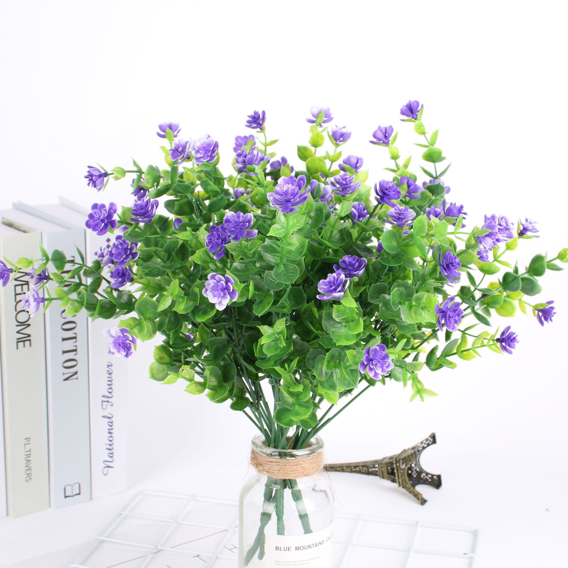 Cross-Border Hot Selling Artificial Flower Artificial Flower Plastic Dried Flower Eucalyptus Rose Chloroplastida Pot 7 Fork 35