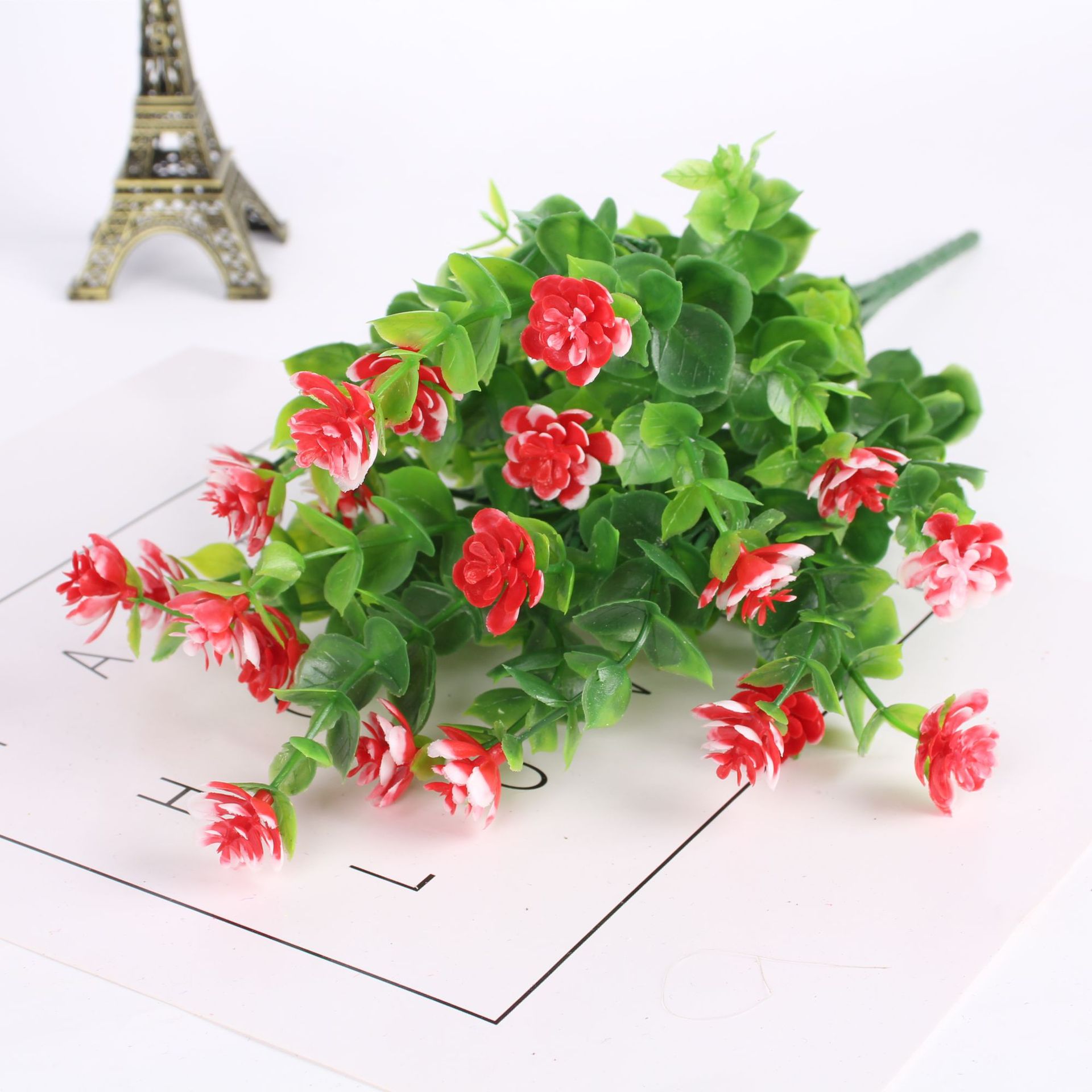 Cross-Border Hot Selling Artificial Flower Artificial Flower Plastic Dried Flower Eucalyptus Rose Chloroplastida Pot 7 Fork 35