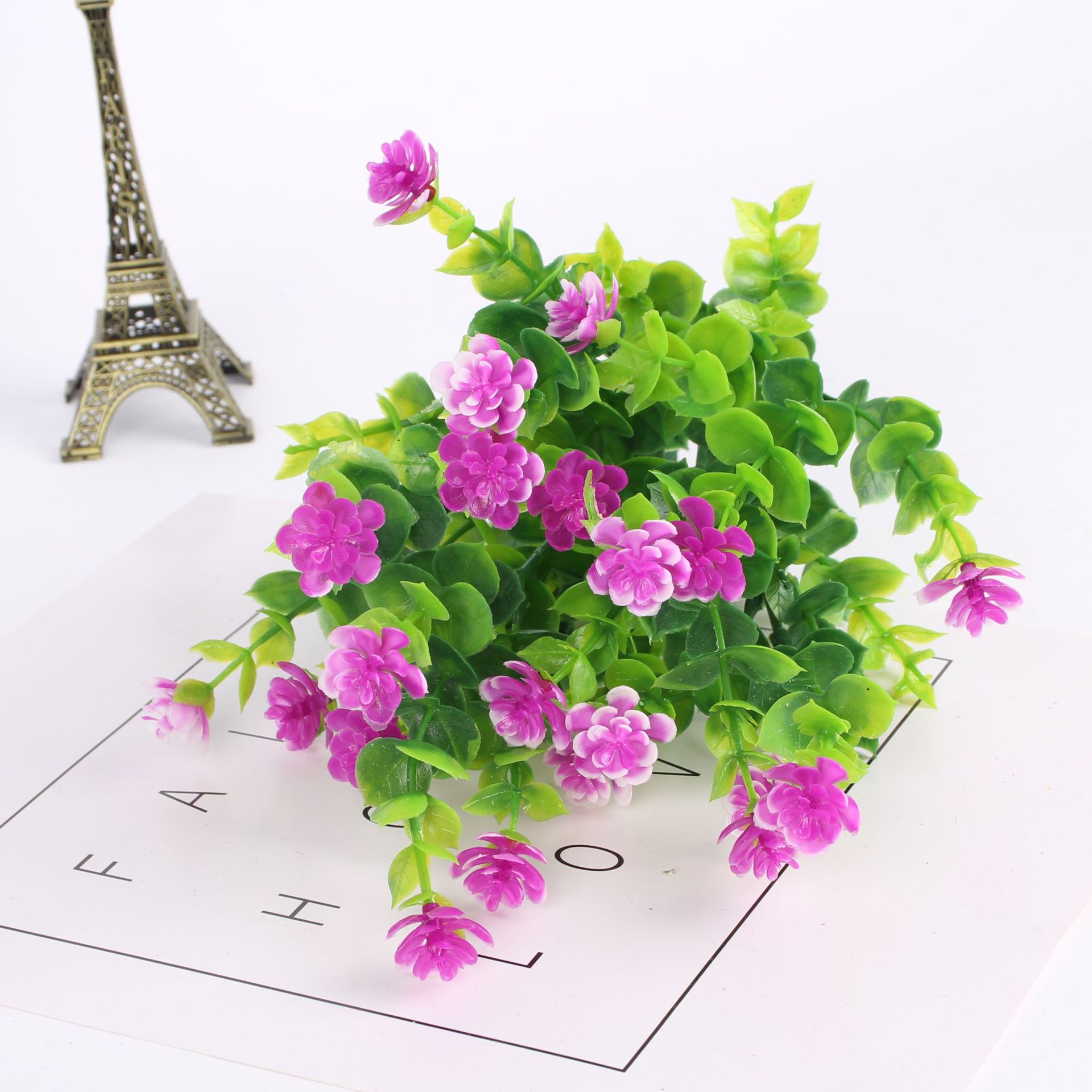 Cross-Border Hot Selling Artificial Flower Artificial Flower Plastic Dried Flower Eucalyptus Rose Chloroplastida Pot 7 Fork 35