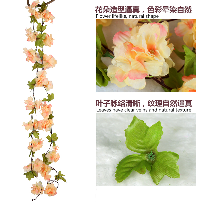 Artificial flower wrapped flower - winding, air - conditioning duct, plastic silk flower pipe wall hanging background.