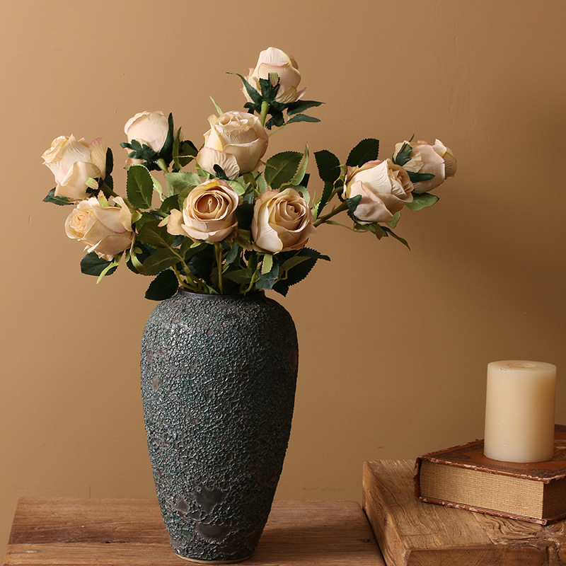 European-Style Retro Artificial Flower Rose Dining Table Hotel Decorative Fake Flower Single Bulgaria Emulational Rose Flower