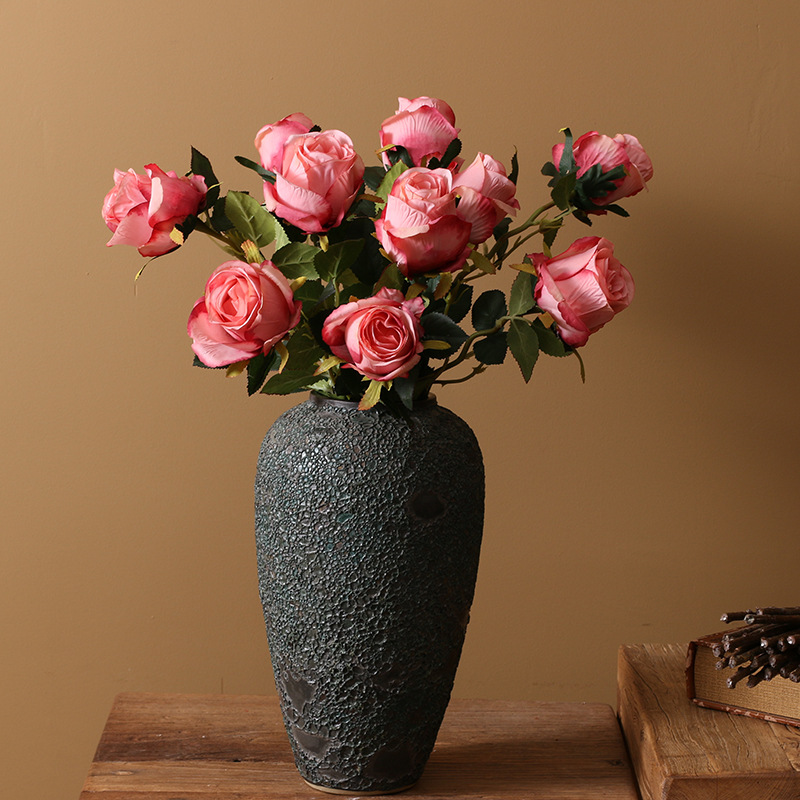 European-Style Retro Artificial Flower Rose Dining Table Hotel Decorative Fake Flower Single Bulgaria Emulational Rose Flower
