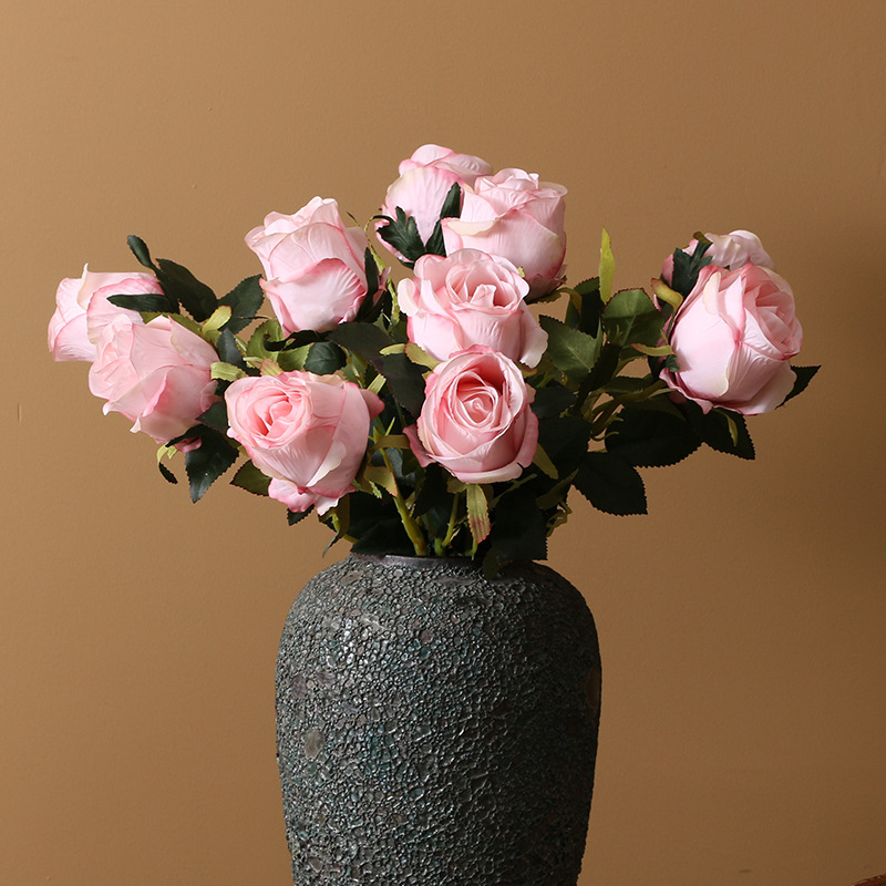 European-Style Retro Artificial Flower Rose Dining Table Hotel Decorative Fake Flower Single Bulgaria Emulational Rose Flower