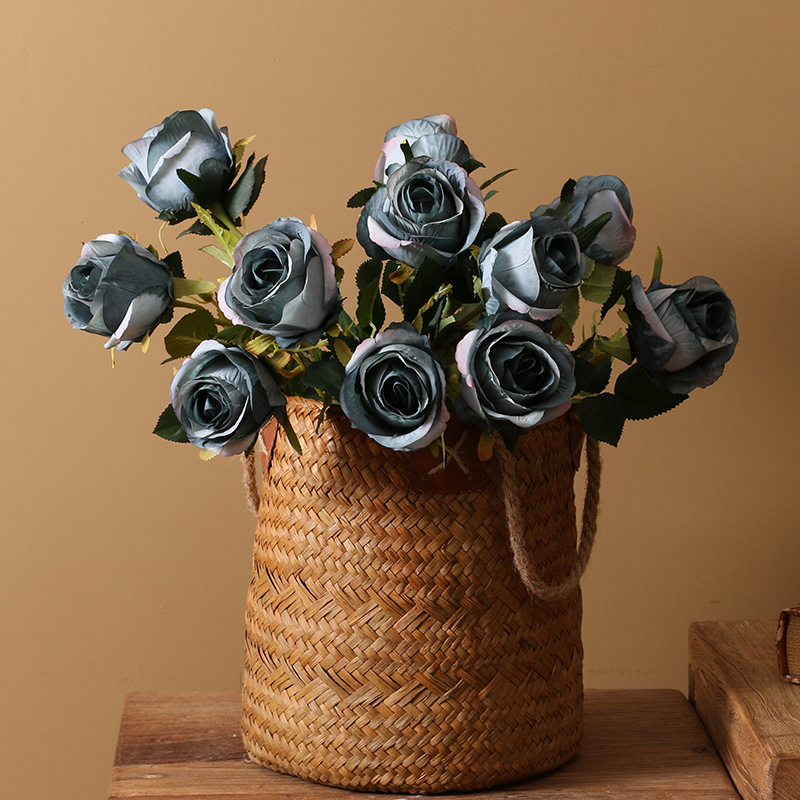 European-Style Retro Artificial Flower Rose Dining Table Hotel Decorative Fake Flower Single Bulgaria Emulational Rose Flower