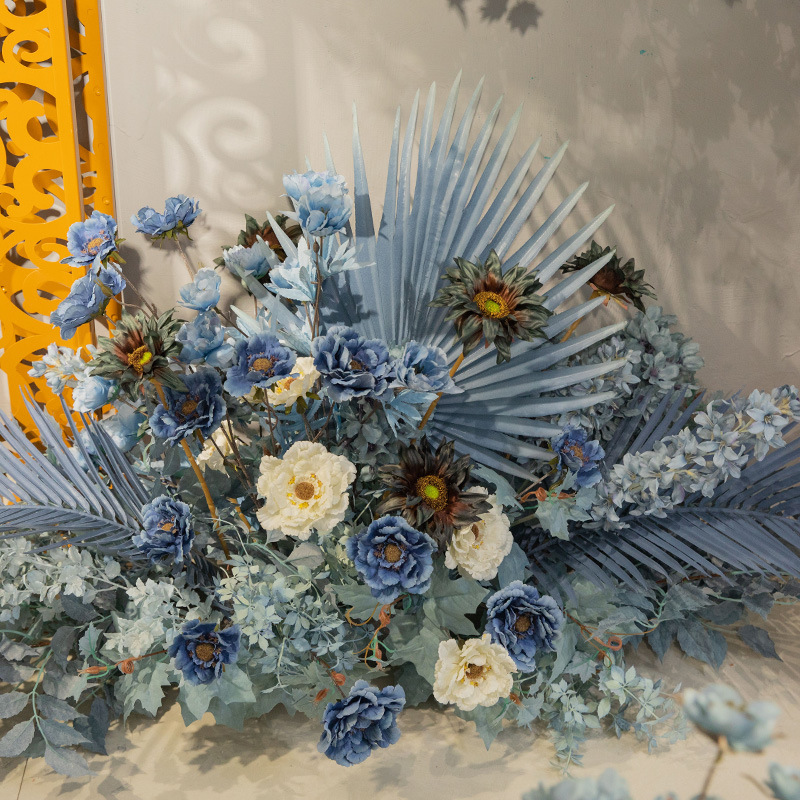 Fantasy Blue Color Wedding Simulation Flower Scene Lobby Soft Decoration Ceiling Arch Fake Flower Wedding Flower Wholesale