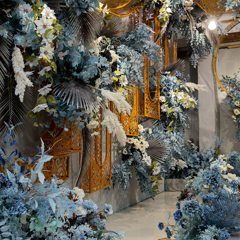 Fantasy Blue Color Wedding Simulation Flower Scene Lobby Soft Decoration Ceiling Arch Fake Flower Wedding Flower Wholesale