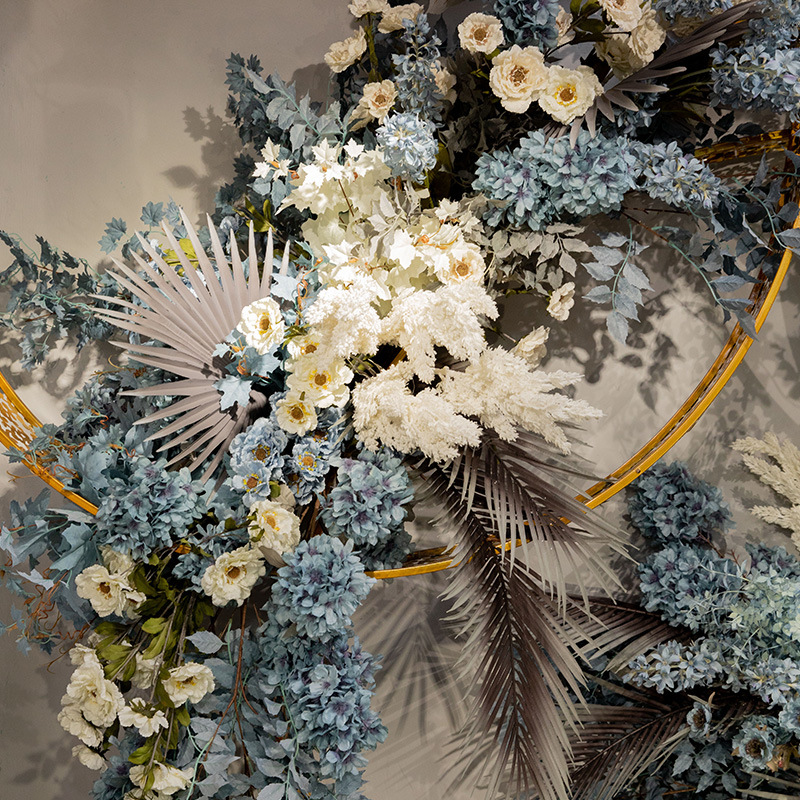Fantasy Blue Color Wedding Simulation Flower Scene Lobby Soft Decoration Ceiling Arch Fake Flower Wedding Flower Wholesale