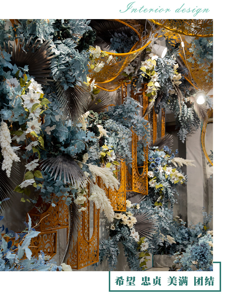 Fantasy Blue Color Wedding Simulation Flower Scene Lobby Soft Decoration Ceiling Arch Fake Flower Wedding Flower Wholesale
