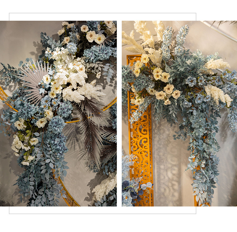 Fantasy Blue Color Wedding Simulation Flower Scene Lobby Soft Decoration Ceiling Arch Fake Flower Wedding Flower Wholesale