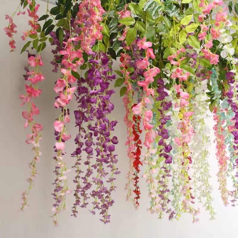 Artificial Wisteria Internet Celebrity Wedding Corridor Ceiling Decorative Fake Flower Hanging Flower Strip Simulation Tofu Pudding Wisteria Flower Branch