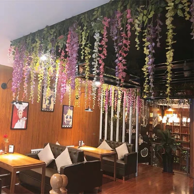 Artificial Wisteria Internet Celebrity Wedding Corridor Ceiling Decorative Fake Flower Hanging Flower Strip Simulation Tofu Pudding Wisteria Flower Branch