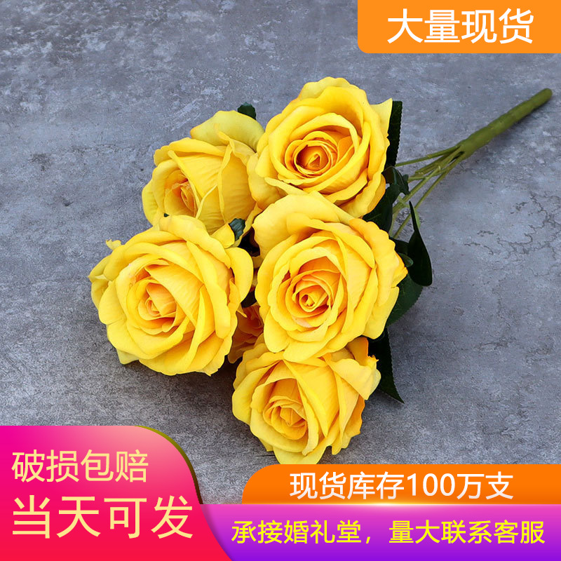 Wholesale Flannel Seven-Head Rose Wedding Handle Bunch of Roses Bridal Bouquet Wedding Hall Ceiling Hotel Decoration Artificial Flower